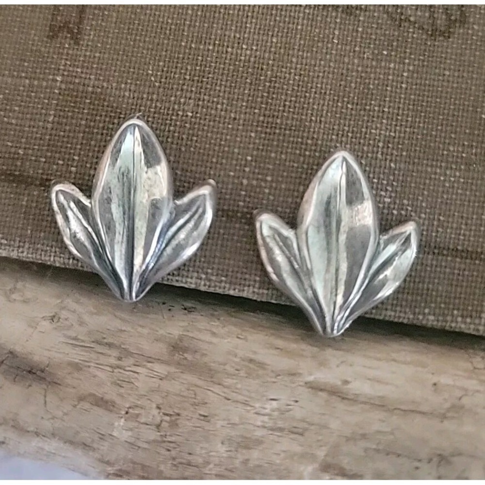 VTG 1940s Danecraft Sterling Silver Leaf Earrings SCREW BACK Art Nouveau